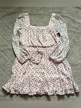 Mi Ami Square Neck Heart Pattern‎ Mini Dress Preppy Cottage Romantic Sz L